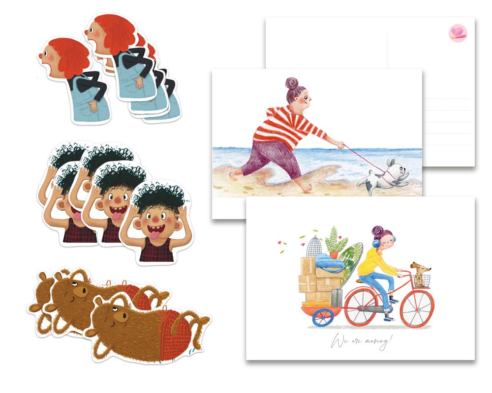 Illustrated postcards and stickers