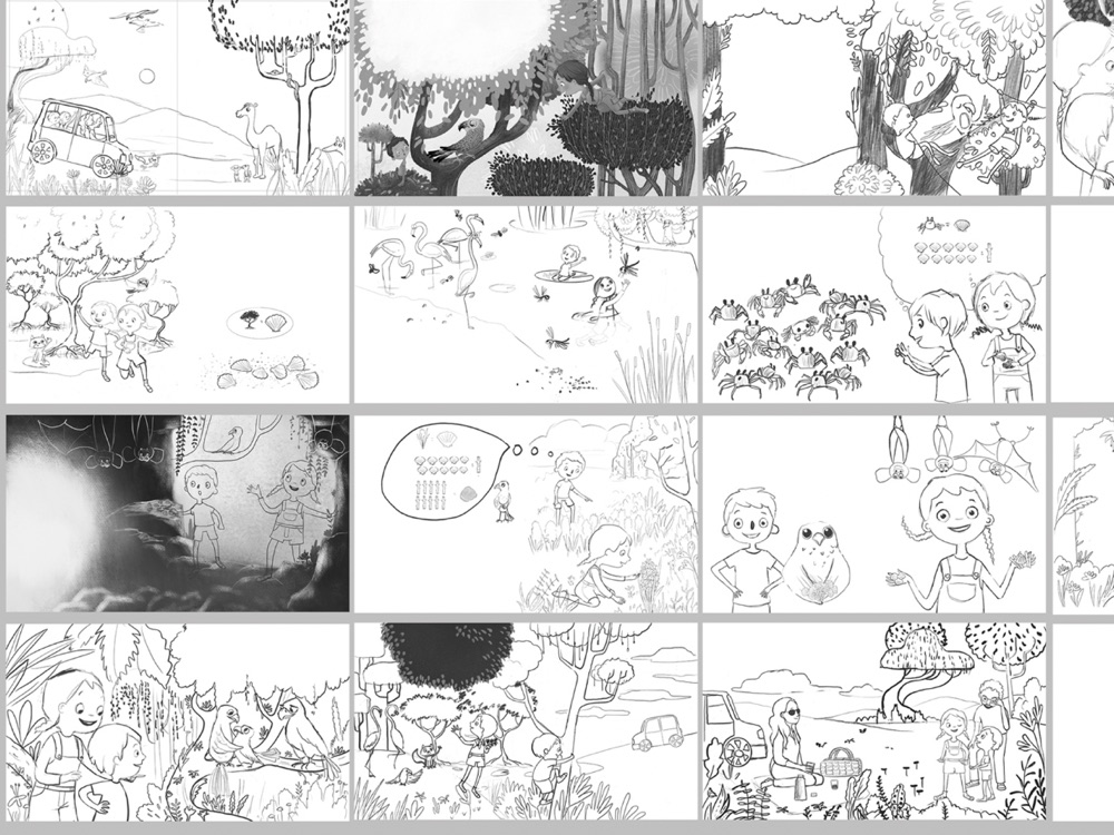 Storyboard sketches for a children's picture book